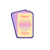 Stack of neon cards with 'Neon Rare' text on the front most card