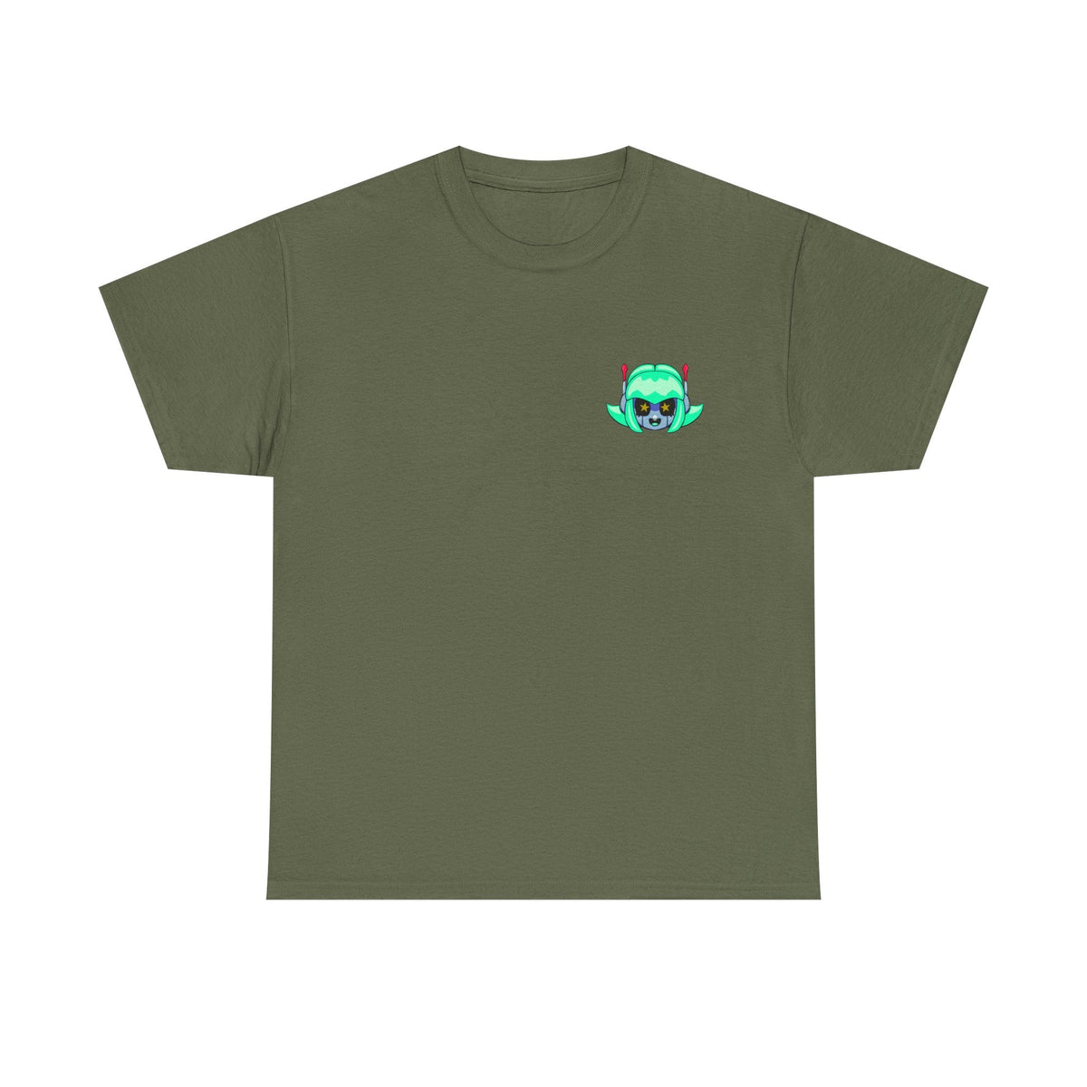 Alien Cat Chest Tee — Cute Green Space Kitty Graphic T-Shirt - Neon Rare
