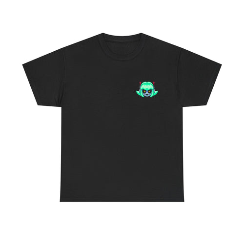 Alien Cat Chest Tee — Cute Green Space Kitty Graphic T-Shirt - Neon Rare