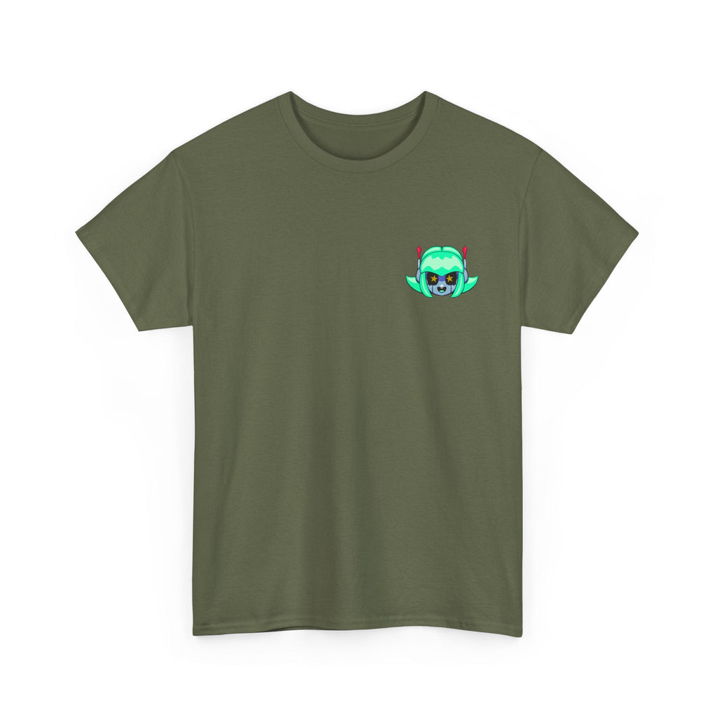 Alien Cat Chest Tee — Cute Green Space Kitty Graphic T-Shirt - Neon Rare